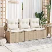 vidaXL 3 Delars Trädgårdsoffset med Kuddar Beige Poly Rotting
