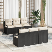 vidaXL 7-delade Trädgårdsoffaset med Kuddar Svart Poly Rattan