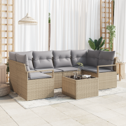 vidaXL 7-delars trädgårdsofaset med kuddar Beige poly rattan