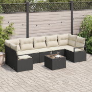 vidaXL 8-dels trädgårdsssofa set med kuddar svart polyrotting