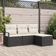 vidaXL 4-delat trädgårdssoffset med kuddar svart poly rattan