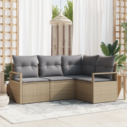 vidaXL 4-delat trädgårdsoffset med kuddar beige poly rattan
