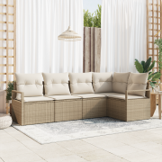 vidaXL 5-delat trädgårdsoffset med kuddar beige poly rattan