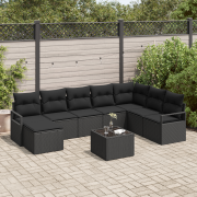 vidaXL 9-delars Trädgårdsoffagrupp med kuddar Beige Poly Rattan