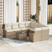 vidaXL 9-delar Trädgårdsofa Set med Kuddar Beige Poly Rattan