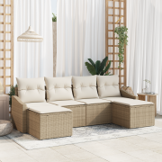 vidaXL 6-delad trädgårdsoffuppsättning med kuddar Beige Polyrotting