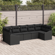 vidaXL 7-delat Trädgårdsoffaset med Kuddar Svart Poly Rattan