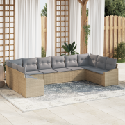 vidaXL 10-delat Trädgårdsoffset med Kuddar Beige Poly Rattan