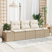 vidaXL 3-dels trädgårdsoffaset med kuddar beige poly rattan
