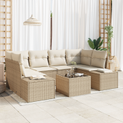 vidaXL 7 Delar Trädgårdsoffset med Kuddar Beige Poly Rattan