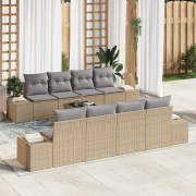 vidaXL 9-delat trädgårdsoffaset med kuddar beige poly rattan