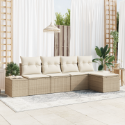 vidaXL 5-delars trädgårdsoffaset med kuddar beige poly-rattan