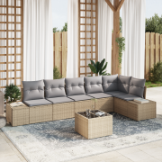 vidaXL 7 Delar Trädgårdssoffset med Kuddar Svart Poly Rattan