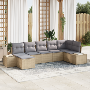 vidaXL 7-delat trädgårdsoffeset med kuddar i beige poly rattan