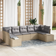 vidaXL 7-delars Trädgårdssoffa med Kuddar Beige Poly Rattan