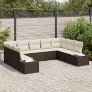 vidaXL 9 Delars Trädgårdsoffor Set med Kuddar Brun Poly Rattan