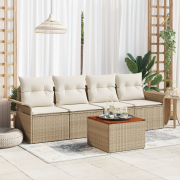 vidaXL 5-delat trädgårdsoffaset med kuddar beige poly rotting akacia