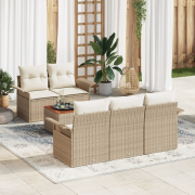 vidaXL 6-delat trädgårdsoff-set med kuddar Beige Poly Rottin Akacia