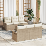 vidaXL 7-delat Trädgårdssoffset med kuddar Beige Polyrotting Akacia