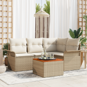 vidaXL 5-delat trädgårdsoffset med kuddar beige poly rattan akacia