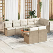 vidaXL 9-delars Trädgårdsoff set med kuddar Beige Poly konstrotting Ak...