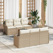 vidaXL 7-delat trädgårdsoffasett med kuddar beige polyroting akacia