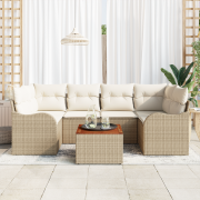 vidaXL 7-delars trädgårdsofaset med kuddar beige polyrotting akacia