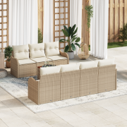 vidaXL 8-delars trädgårdsoffset med kuddar beige poly rattan akacia