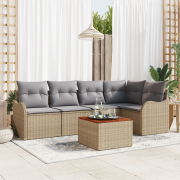 vidaXL 6-delat trädgårdsoffaset med kuddar beige poly-ratting akacia
