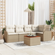 vidaXL 6-delat Trädgårdssoffset med Kuddar Beige Poly Rattan Akacia