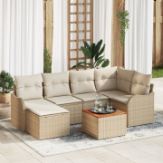 vidaXL 7 Delars Trädgårdsoffaset med Kuddar Beige Poly Rattan Akacia