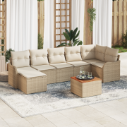 vidaXL 8-delad trädgårdsoffasett med kuddar beige poly rattan akacia