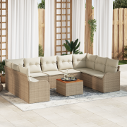 vidaXL 10-delars Trädgårdsofab-set med Kuddar Beige Poly Rattan Akacia