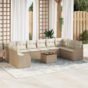 vidaXL 11-delat trädgårdsoffset med kuddar beige poly rotting akacia