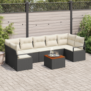 vidaXL 8 Bitars Trädgårdsssofa Set med Kuddar Svart Poly Rattan Akaci