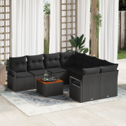 vidaXL 9-delat Trädgårdsofa Set med Kuddar Svart Poly Rattan Akacia