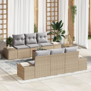vidaXL 7-delars trädgårdsoffaset med kuddar beige konstrotting akacia