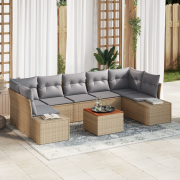 vidaXL 8-delat trädgårdsoff set med kuddar Beige Poly Rattan Akacia