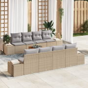 vidaXL 9-delad trädgårdsoffset med kuddar beige poly rattan akacia
