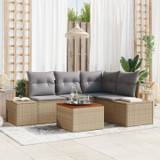 vidaXL 5 Delar Trädgårdssoffset med Kuddar Beige Poly Rattan Akacia