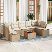 vidaXL 8-delat trädgårdsoff set med kuddar beige poly rattan akacia