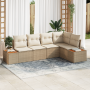 vidaXL 5-delat trädgårdsoffaset med kuddar Beige Poly-rotto Akacia
