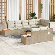 vidaXL 9-delars trädgårdsoffset med kuddar i beige poly rattan och aka...