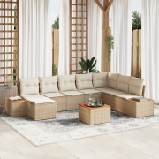 vidaXL 9-delat trädgårdsoffset med kuddar Beige Poly Rattan Akacia