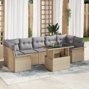 vidaXL 8-delars trädgårdssoffset med kuddar Beige Poly rotting