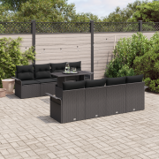 vidaXL 9 Delar Trädgårdsofa Set med Dynor Svart Poly Rattan