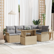 vidaXL 6 Delar Trädgårdsoffas set med kuddar Beige Poly Rattan
