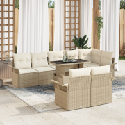 vidaXL 9-delars Trädgårdssoffset med Kuddar Beige Poly Rattan