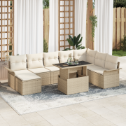 vidaXL 9-delars Trädgårdsoff set med kuddar Beige Poly konstrotting