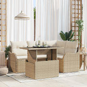 vidaXL 5 Delar Trädgårdsoffset med Kuddar Beige Poly Rattan
